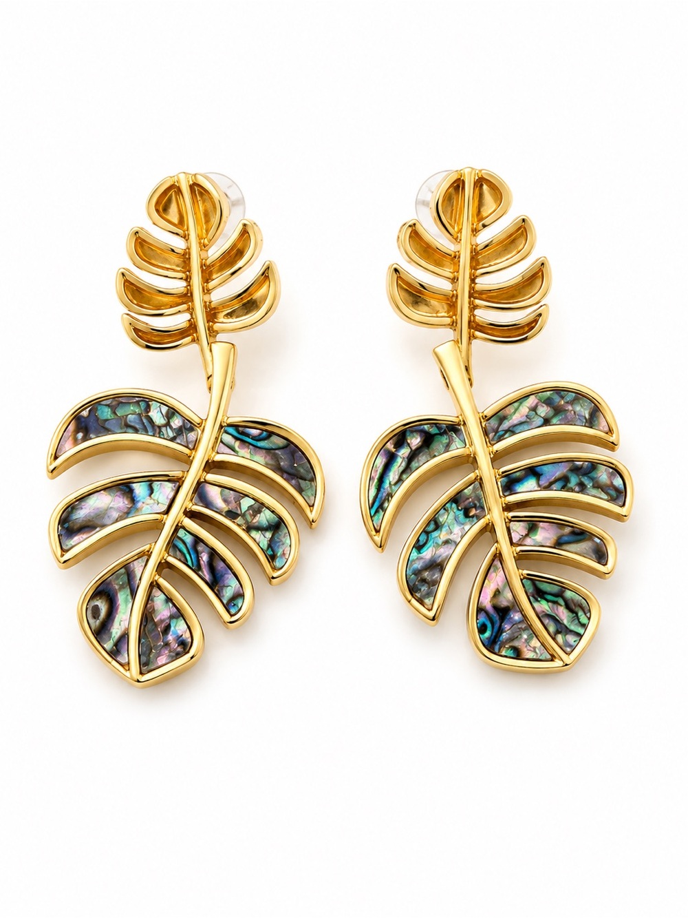 New Medina pearls Gold Leaf genuine Abalone Statement post back Earrings